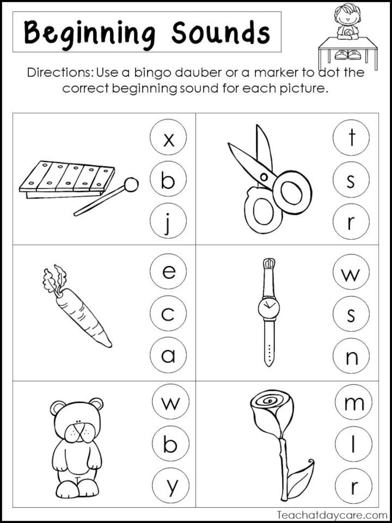10 printable beginning sounds worksheets preschool 1st grade etsy