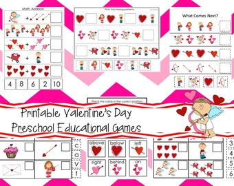 Descarga de 30 juegos de aprendizaje preescolares imprimibles para el día de San Valentín. Juegos y Actividades en archivos PDF.