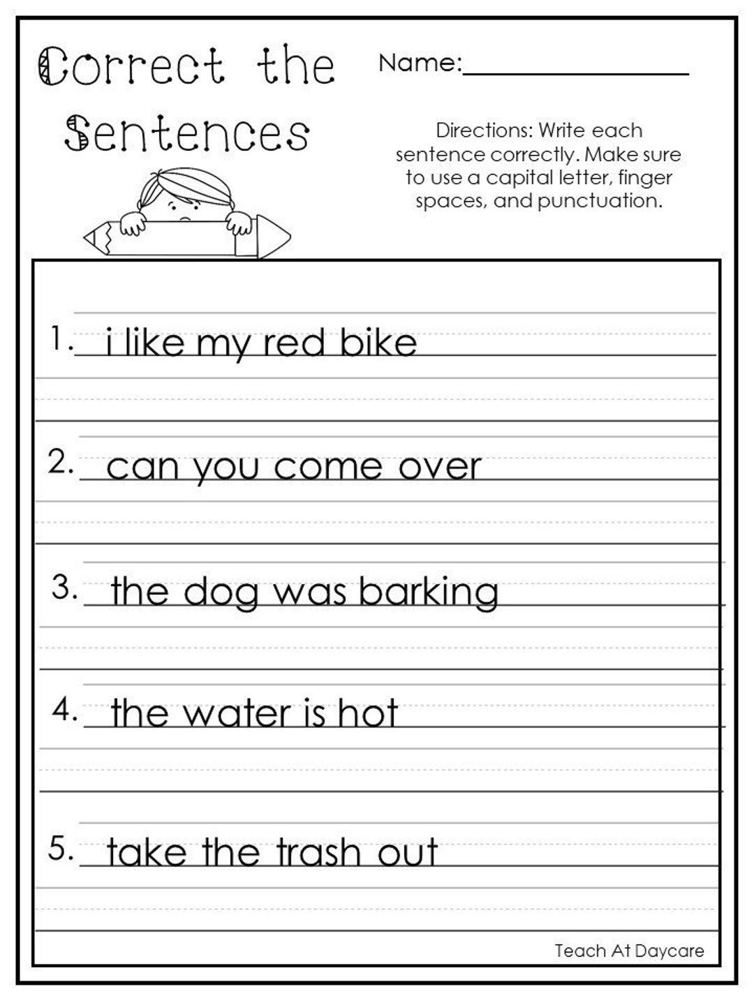 10 Printable Correct the Sentences Worksheets. 1st-2nd Grade ELA ...