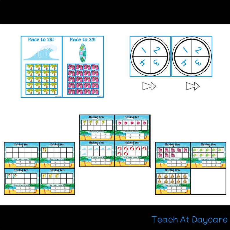 10 Printable Beach Themed Kindergarten Math Center Games and Activities ...