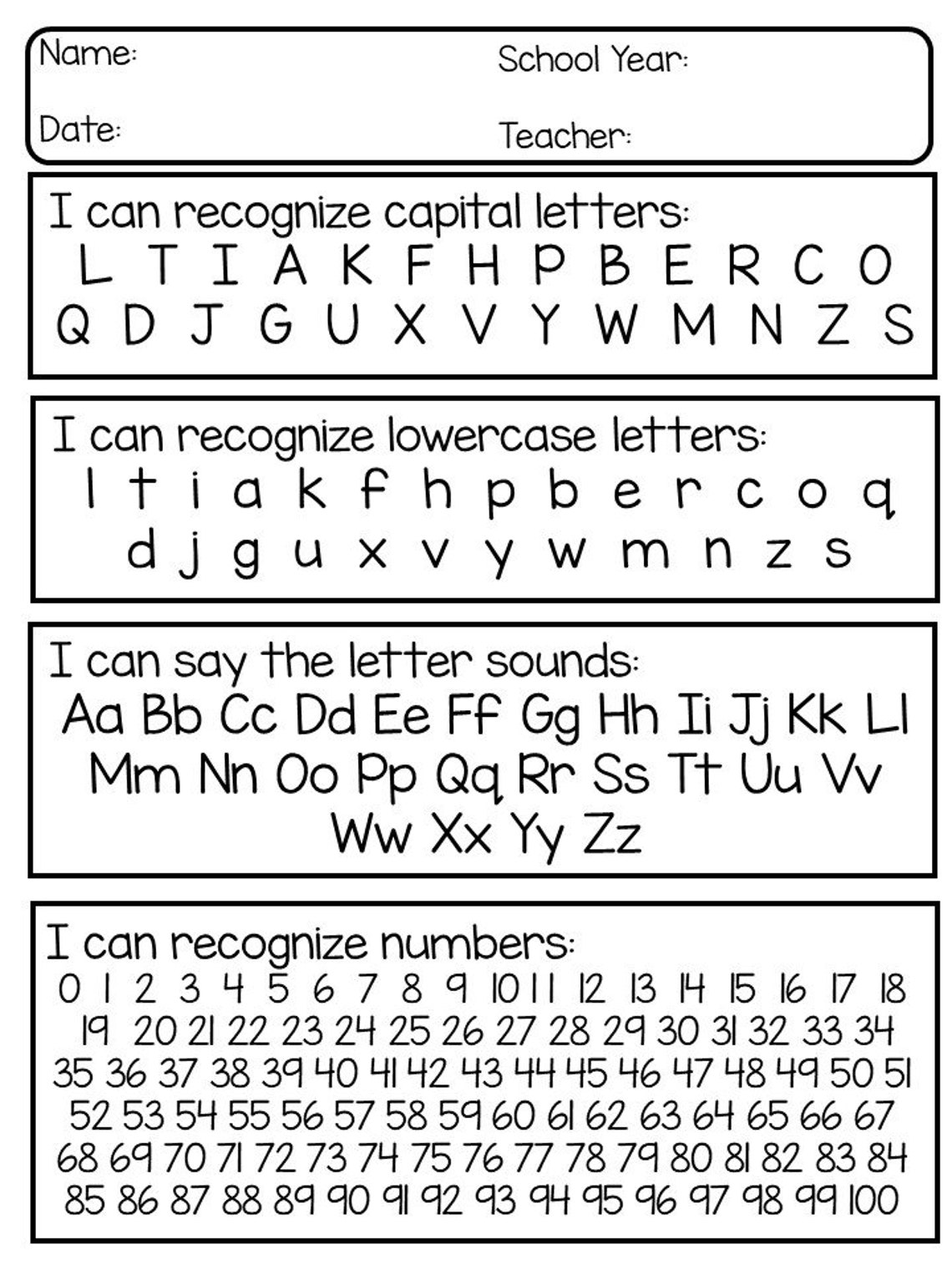 Printable Kindergarten Assessment Worksheets. - Etsy