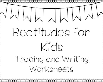 Beatitudes For Kids Handwriting and Color Worksheets. Preschool-5th Grade Bible Study and Penmanship.
