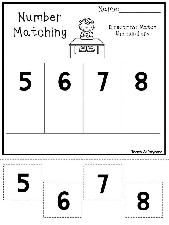 Numbers 7 and 8 puzzle game for kids / Printable number matching