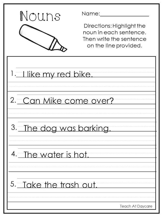 10 printable highlight the nouns worksheets 1st 2nd grade ela etsy new zealand