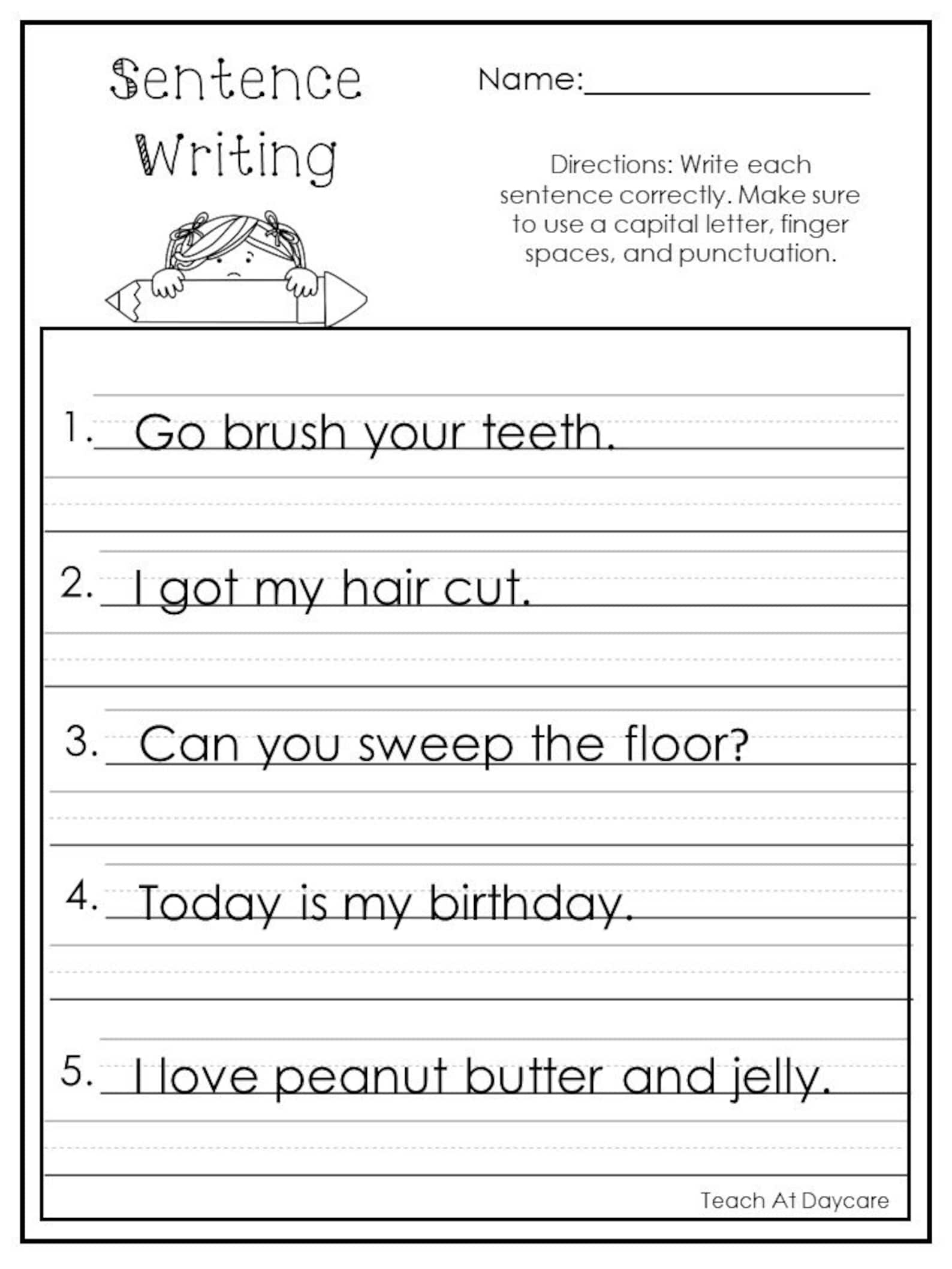 How To Write A Complete Sentence Worksheet Free