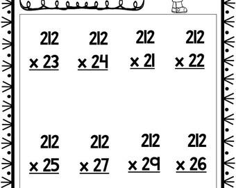 35 printable three digit multiplication worksheets numbers etsy