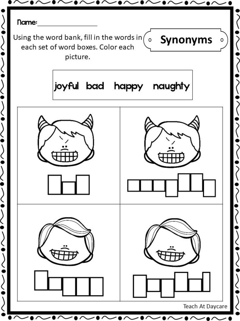 21 Printable Antonyms and Synonyms Box Write Worksheets. Etsy