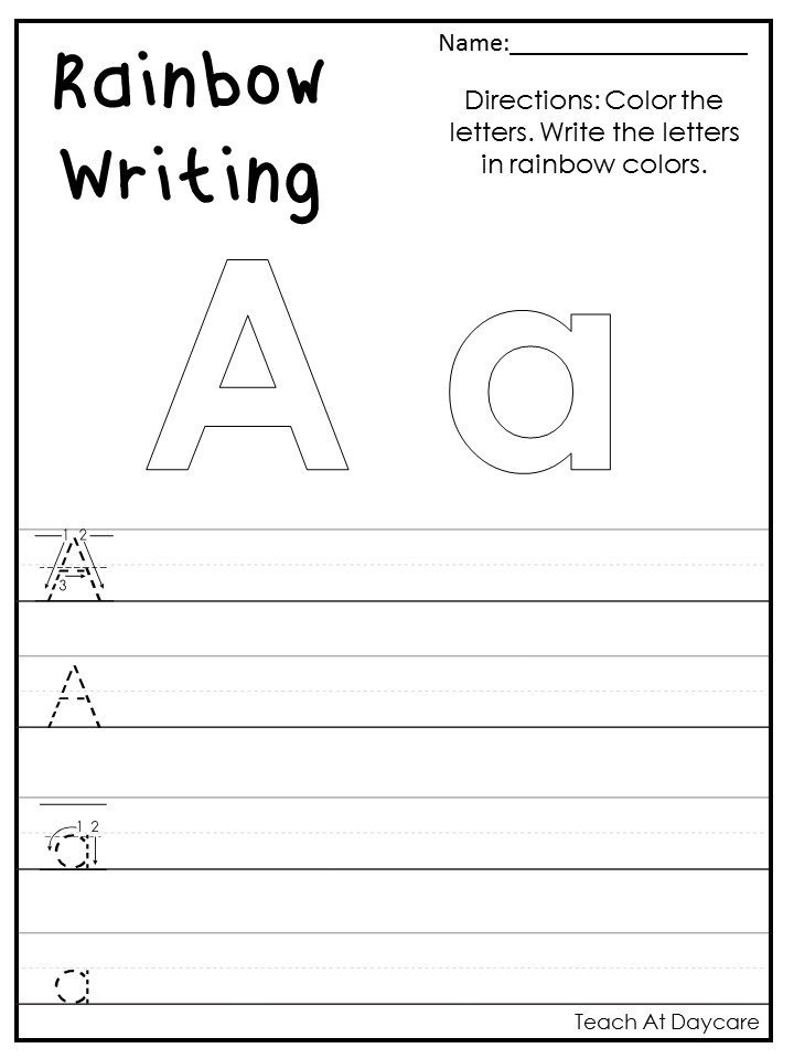 26 printable alphabet rainbow trace the letters worksheets etsy