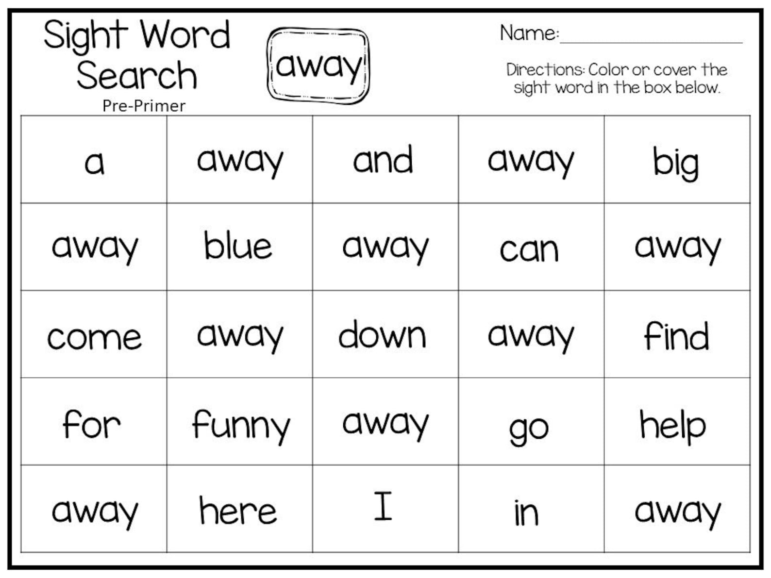 40 Printable Dolch Pre-primer Sight Word Search Worksheets. Preschool ...