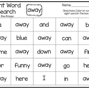 40 Printable Dolch Pre-primer Sight Word Search Worksheets. Preschool ...