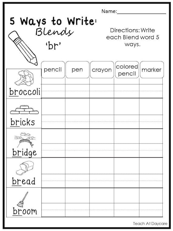 20 printable 5 ways to write blends worksheets etsy india