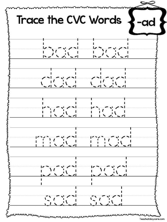 27 printable trace the cvc word worksheets preschool phonics etsy