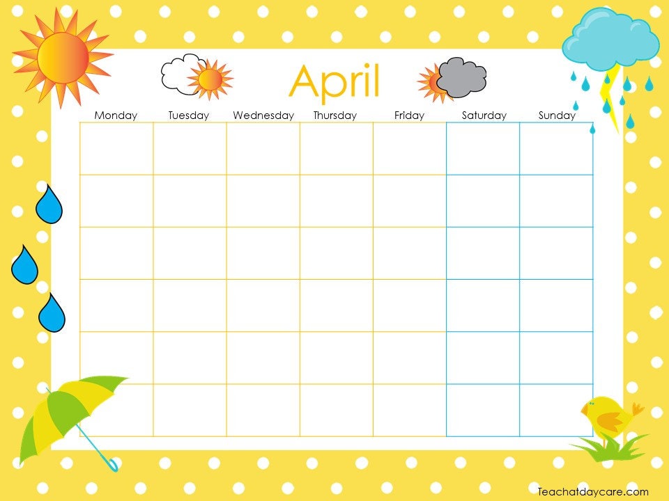 12 Printable Blank Themed Monthly Calendars. Preschool and | Etsy