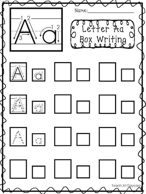 26 printable alphabet box writing worksheets preschool kdg etsy