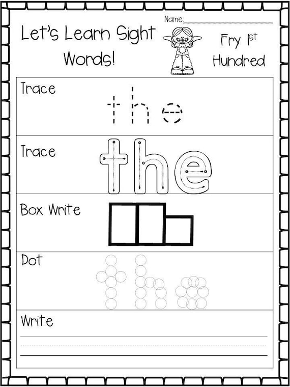 100 printable let s learn fry 1st hundred sight words etsy
