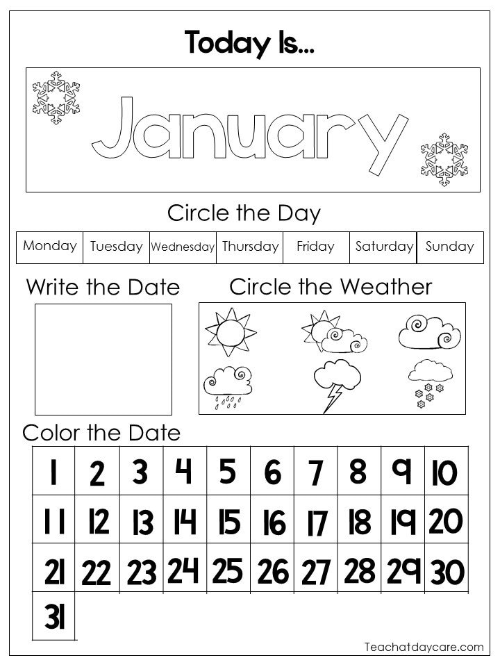 12 Printable Preschool Calendar Worksheet Pages. Month Day Etsy