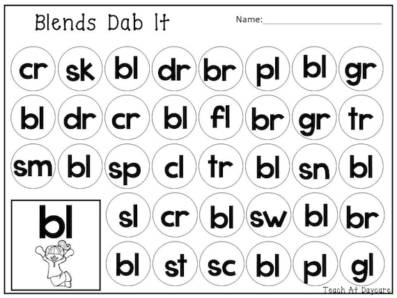 20 printable blends dab it worksheets kindergarten 2nd grade etsy canada