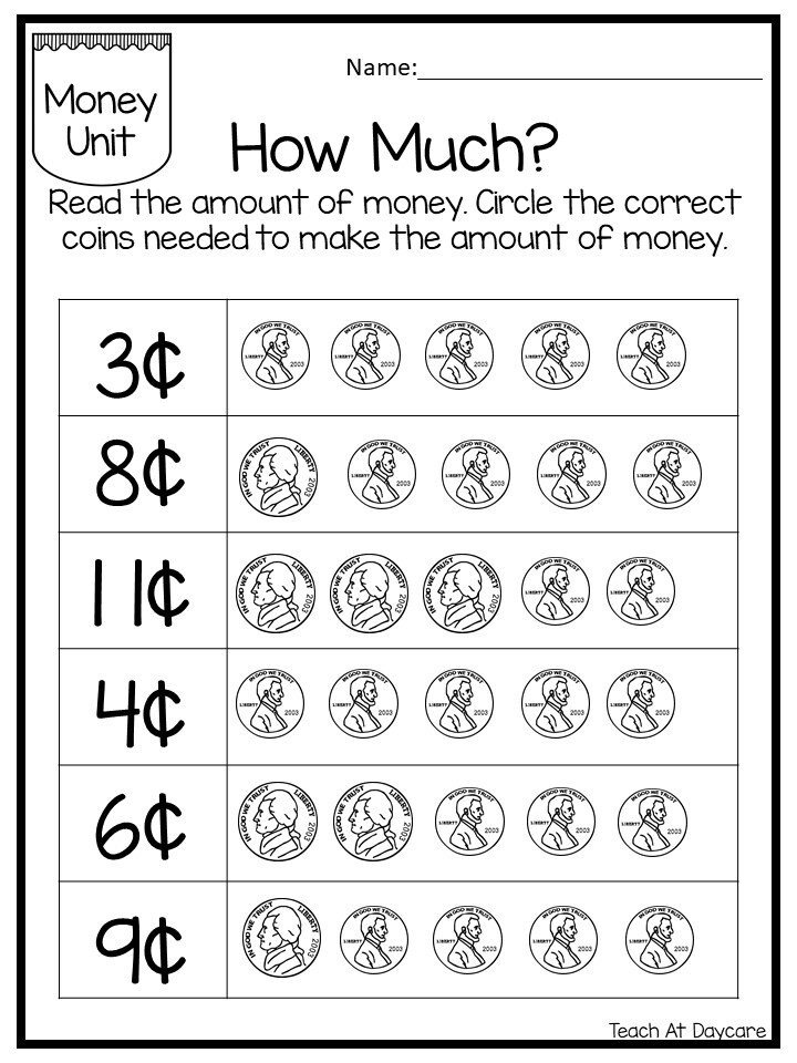 25 circle the correct amount of money worksheets kindergarten etsy