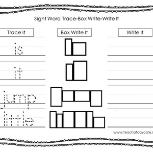 10 Printable Dolch Pre-primer Sight Words Trace It, Box Write It, Write ...