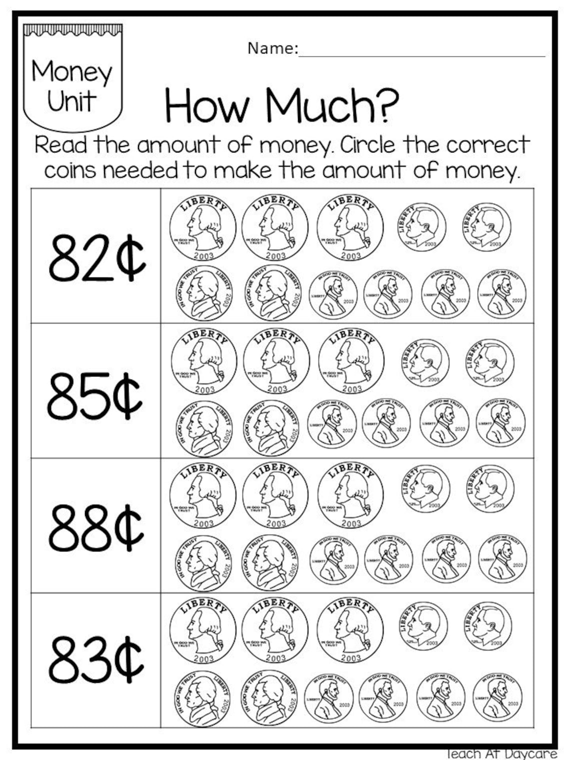 25 Circle the Correct Amount of Money Worksheets. Kindergarten Thru 3rd ...