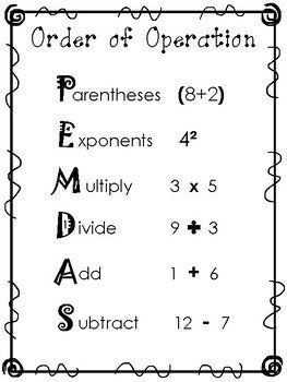 2 Printable Order of Operation Wall Charts. PEMDAS Algebra Classroom ...