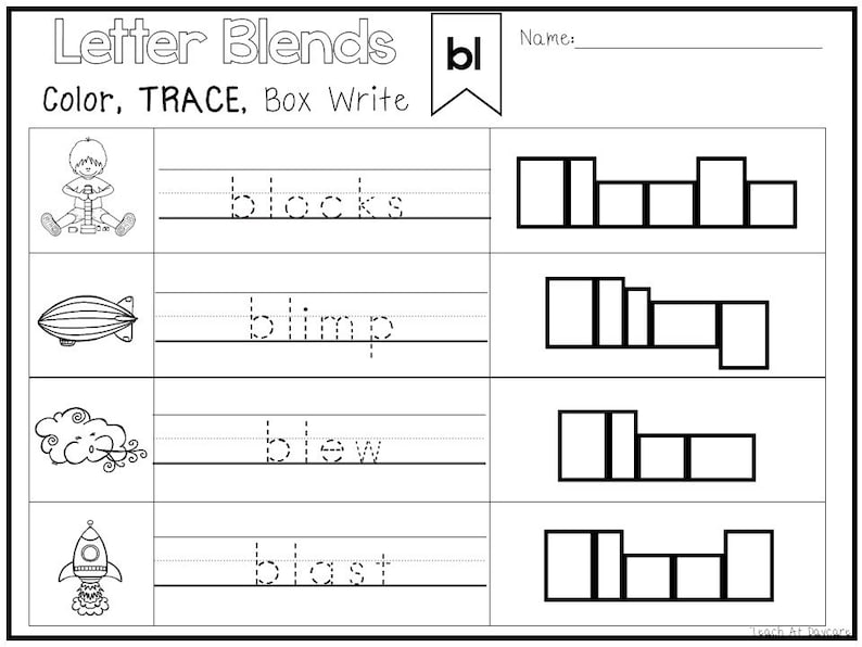 40 Printable Blends Color Trace and Box Write Worksheets. Etsy
