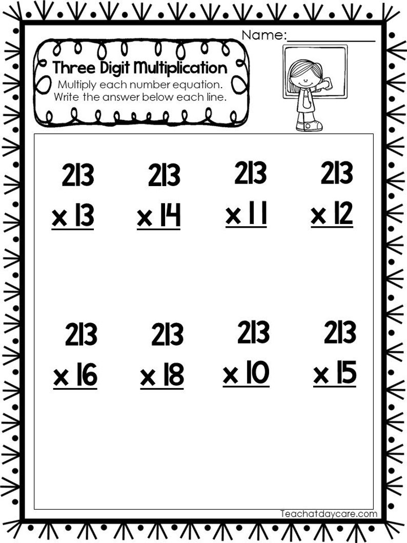 35 Printable Three Digit Multiplication Worksheets. Numbers | Etsy