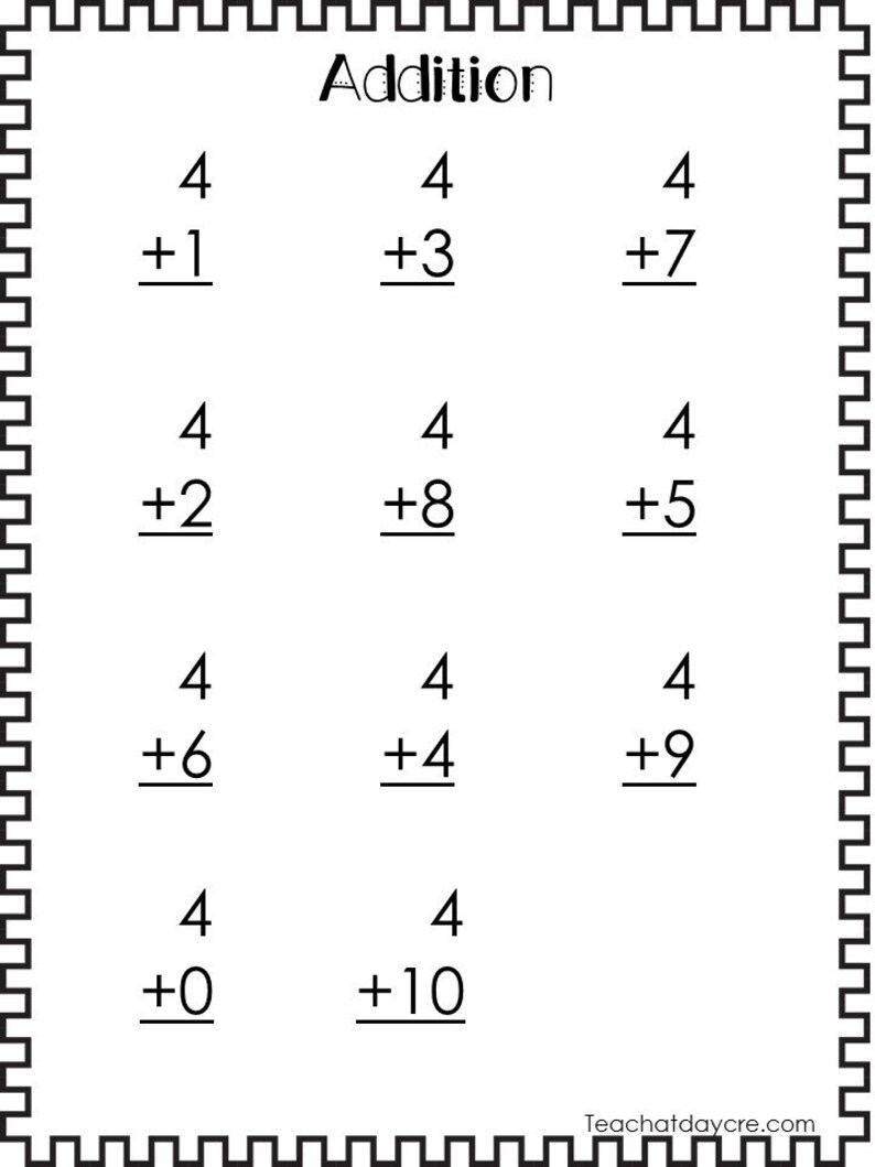 20 printable addition worksheets numbers 1 10 preschool 1st etsy