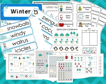 Winter Curriculum Package Download. Preschool-Kindergarten. Worksheets, Games, and Flashcards in PDF files.
