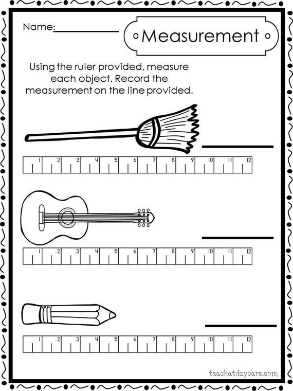 10 Printable Measuring With a Ruler Worksheets. Preschool-1st | Etsy