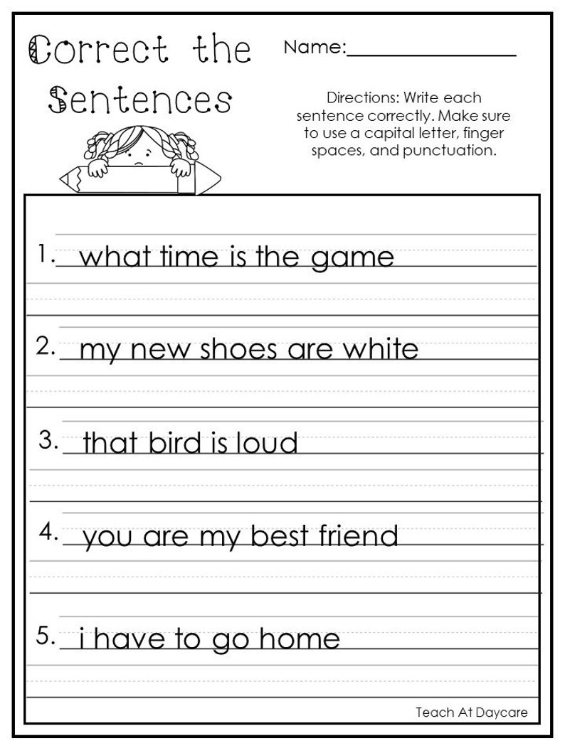 10 Printable Correct the Sentences Worksheets. 1st-2nd Grade ELA Worksheets. image 10