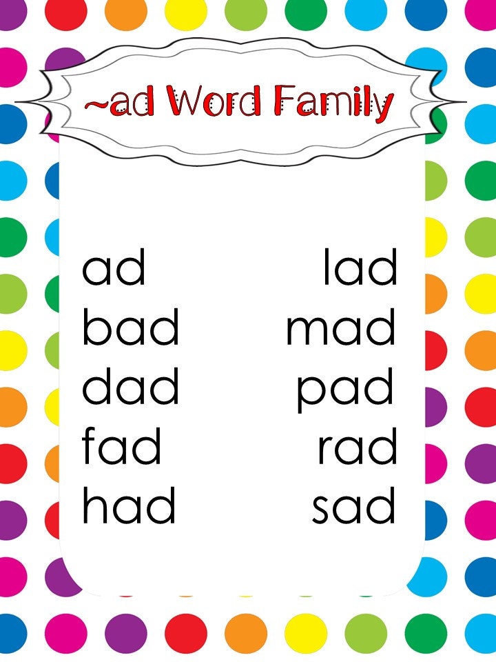 10 Printable Word Family Posters. Full Page Classroom Wall - Etsy