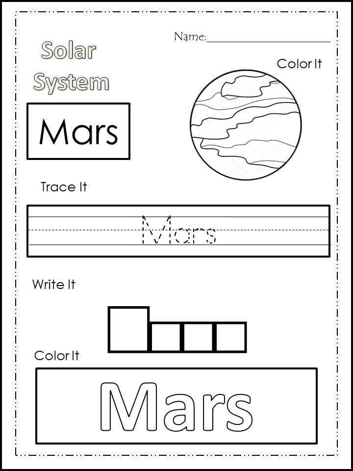 16 Solar System Color Read Trace Write Worksheets. Etsy Canada