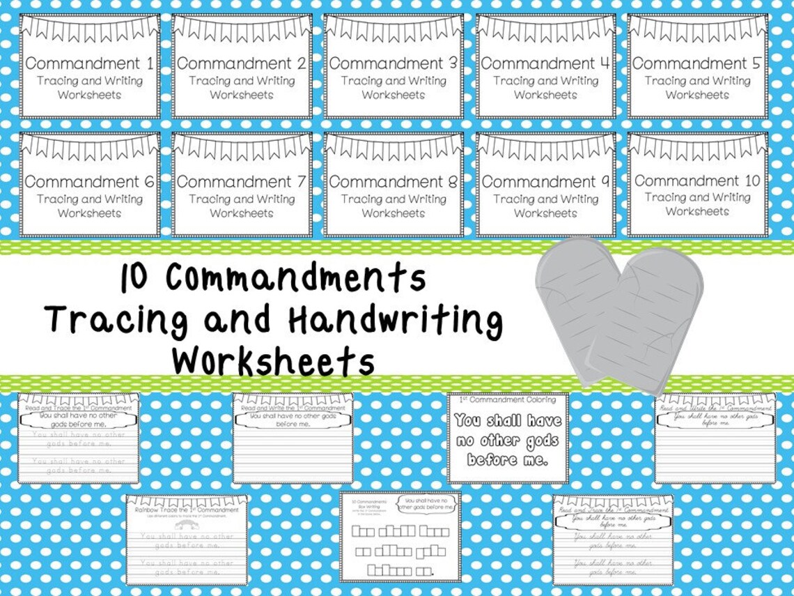 10 Commandments Tracing And Handwriting Worksheets Etsy