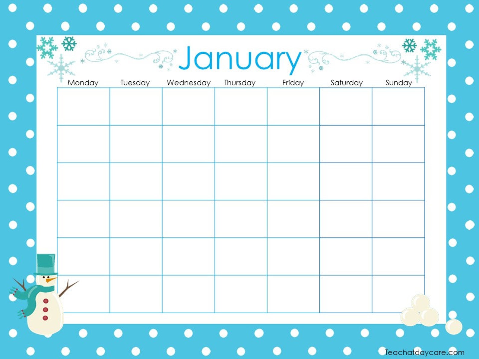 12 Printable Blank Themed Monthly Calendars. Preschool and | Etsy
