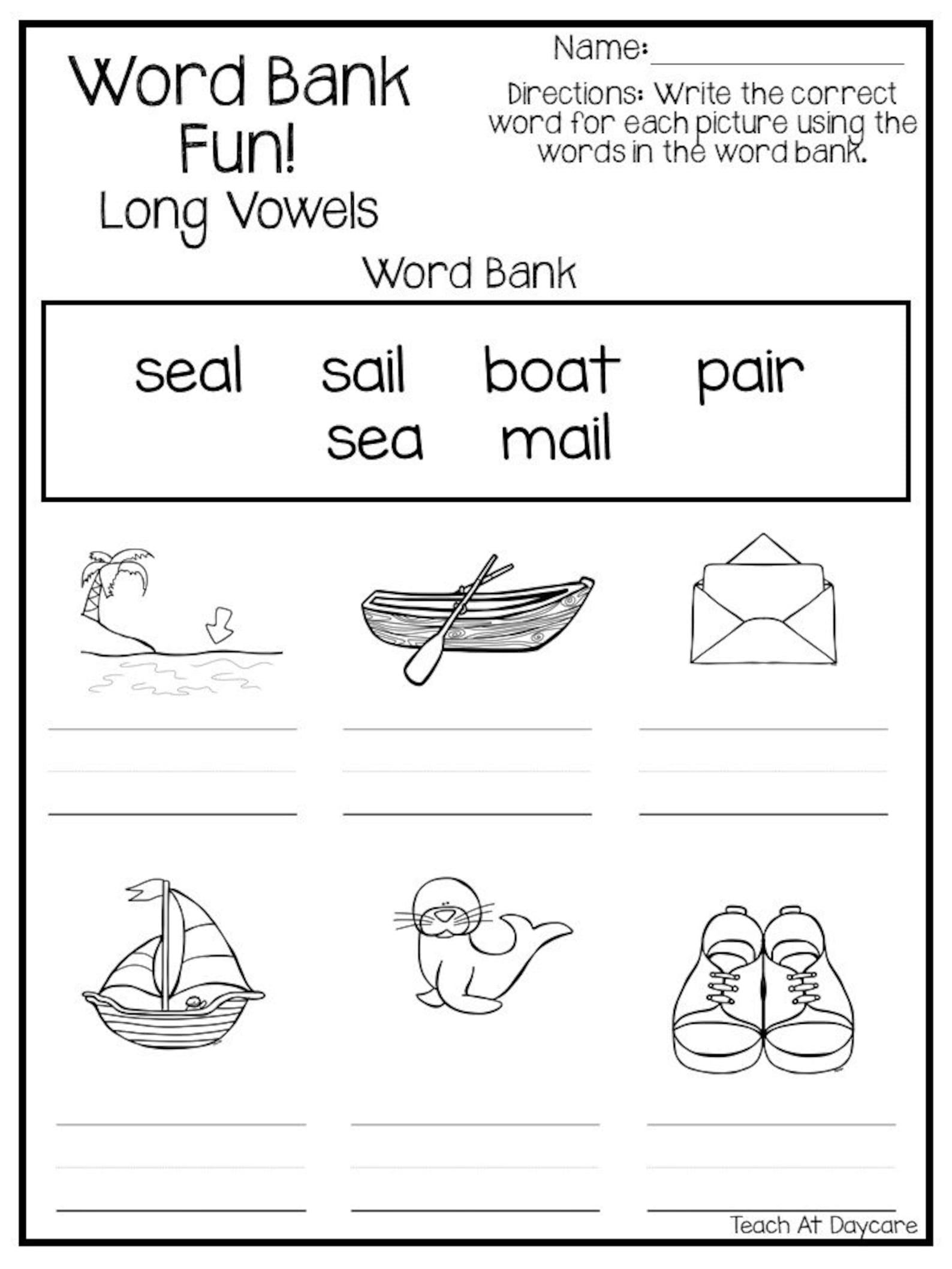 10 printable long vowel words worksheets 1st 2nd grade ela etsy canada