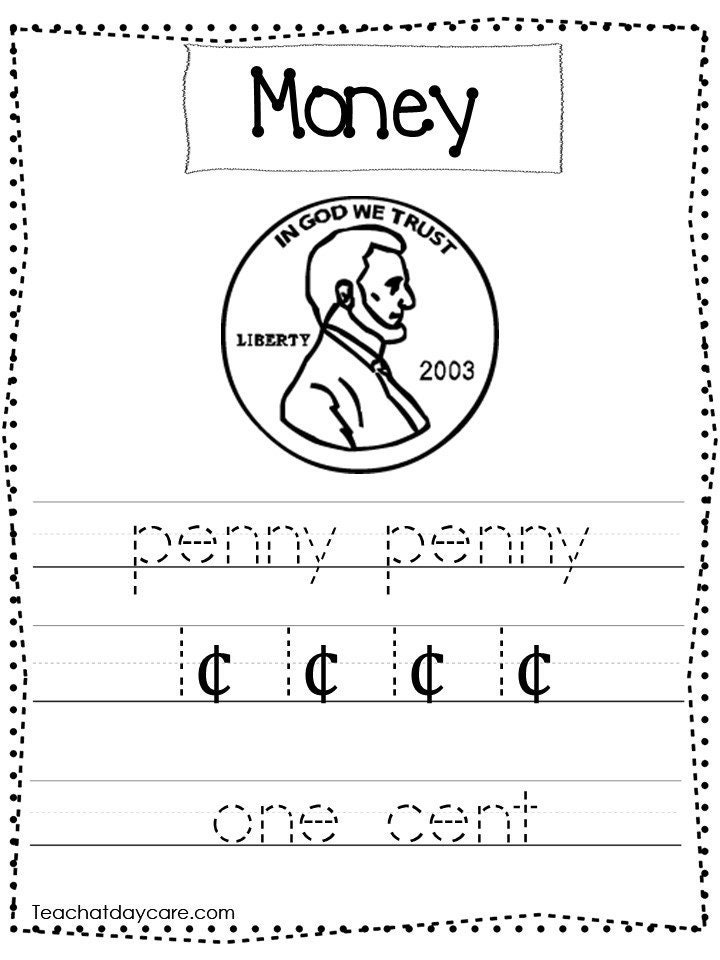 10 printable money tracing worksheets kdg 2nd grade math etsy