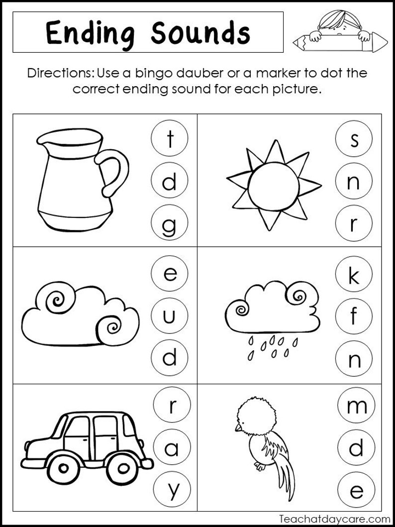 10 printable ending sounds worksheets preschool 1st grade etsy