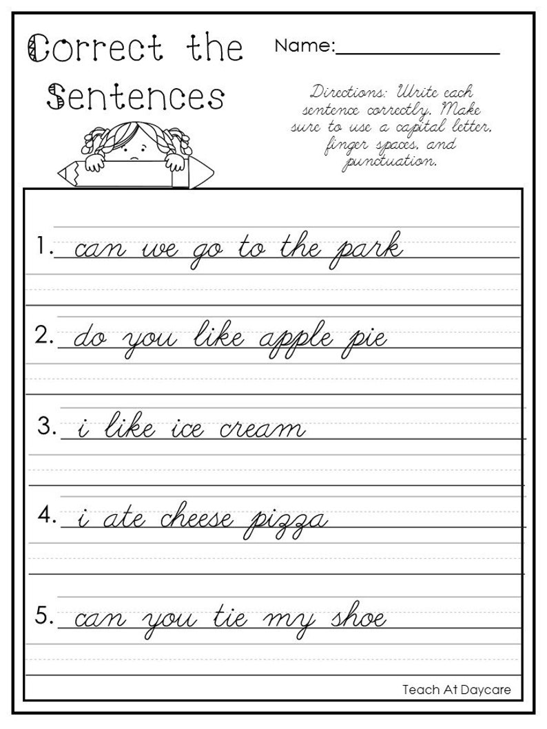 10 Printable Cursive Correct the Sentences Worksheets. 1st-2nd - Etsy