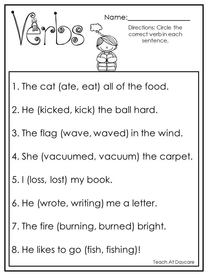 10 Printable Choose the Correct Verb Worksheets. 1st-2nd Grade | Etsy