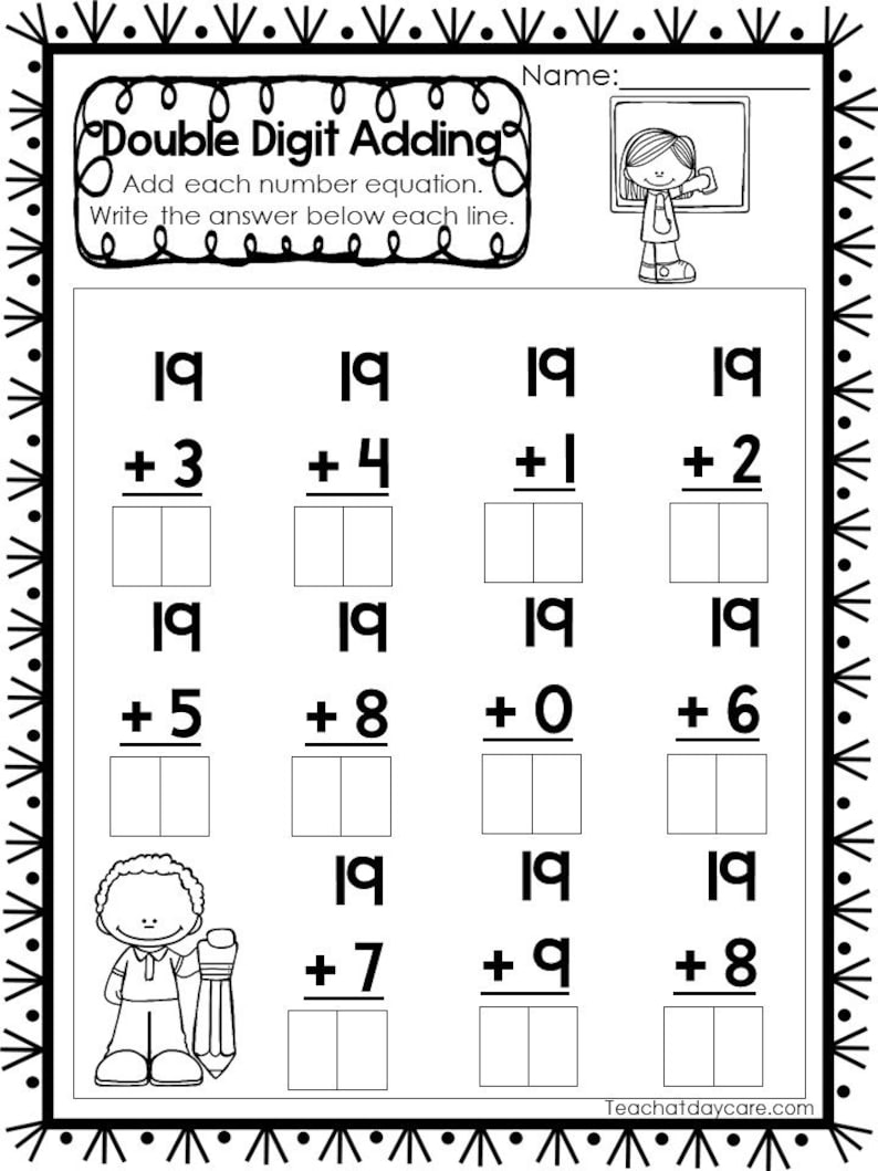 Double digit addition printable worksheets