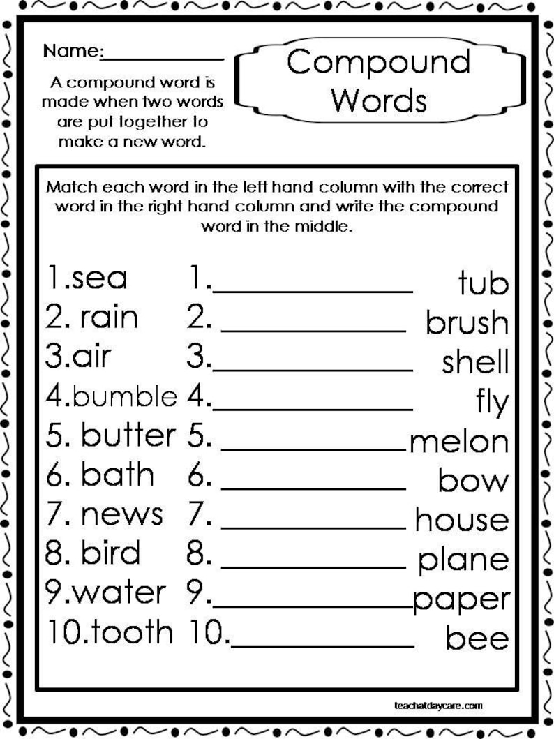 10 Printable Compound Word Worksheets. 1st2nd Grade ELA Etsy