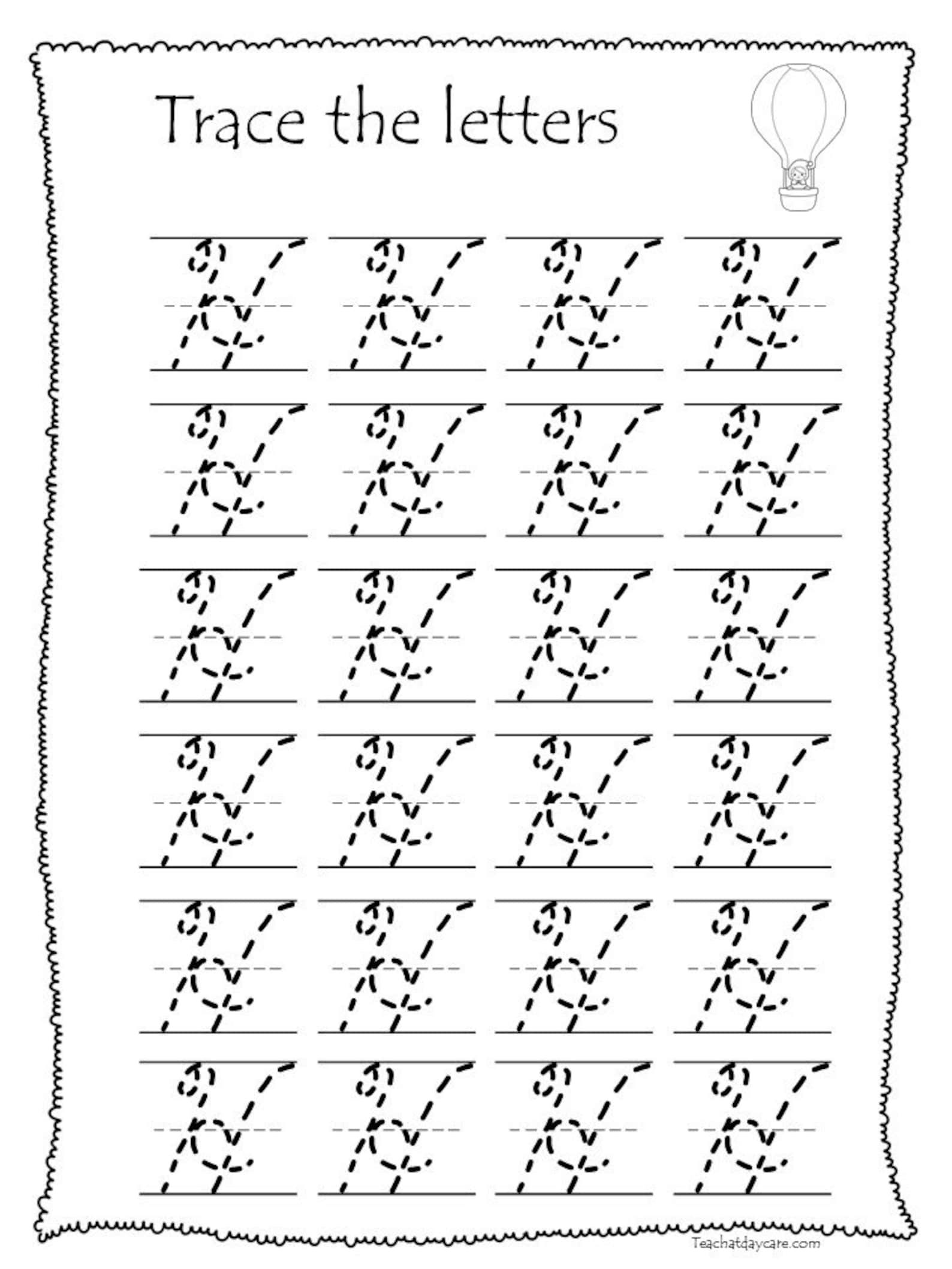 26 printable uppercase cursive trace the alphabet worksheets etsy
