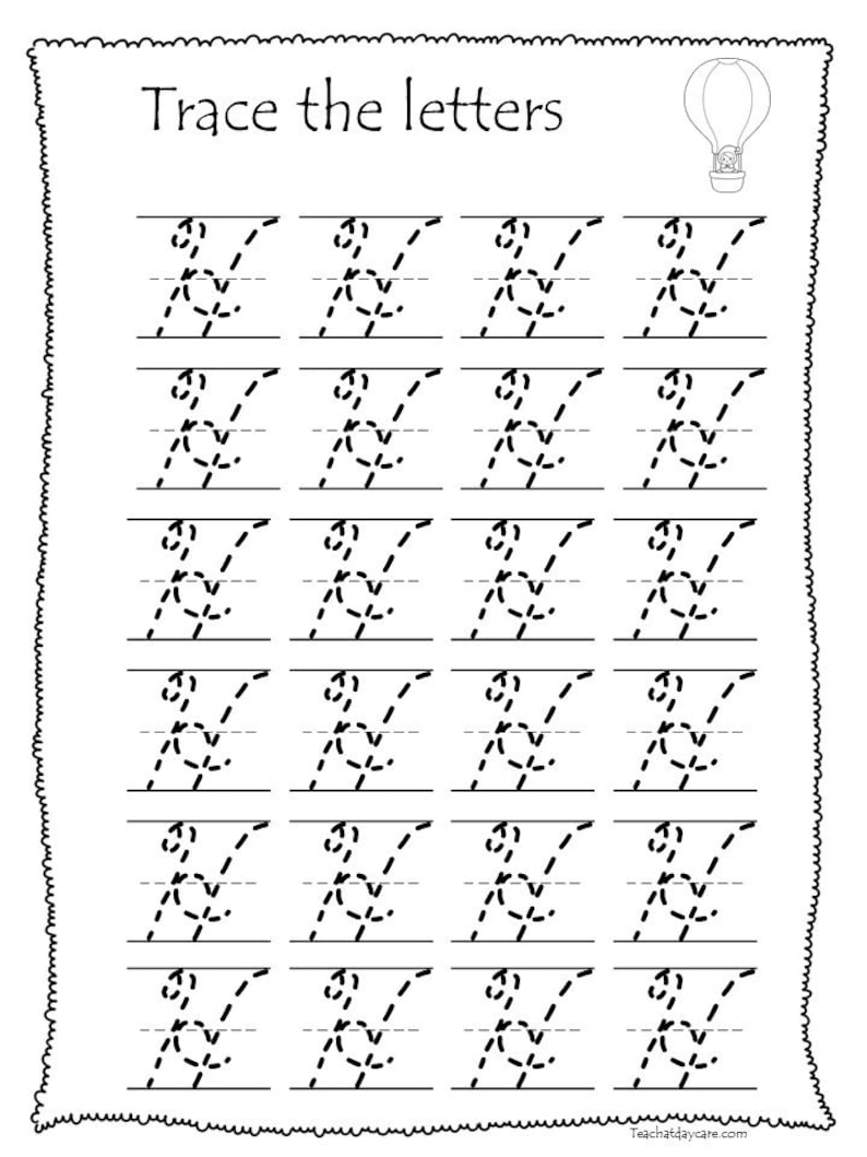 26 printable uppercase cursive trace the alphabet worksheets etsy