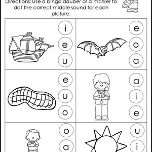 10 Printable Middle Sounds Worksheets. Preschool-1st Grade | Etsy
