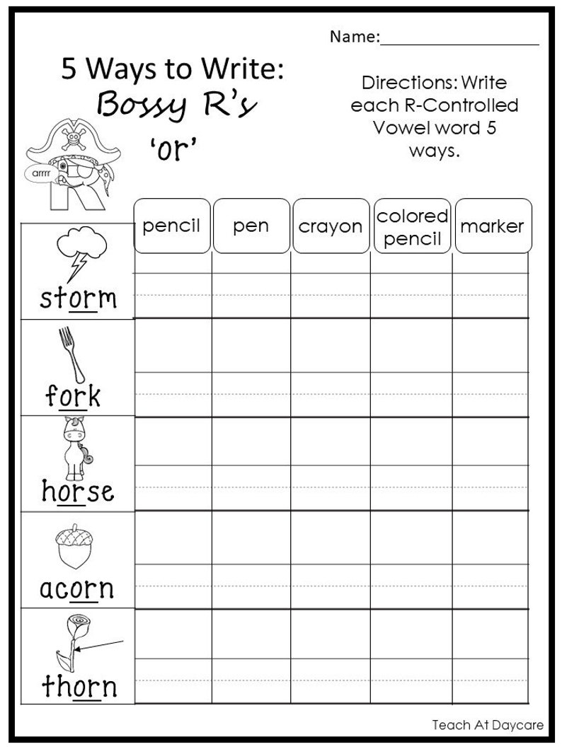 10 Printable 5 Ways to Write R-controlled Vowel Words Worksheets ...