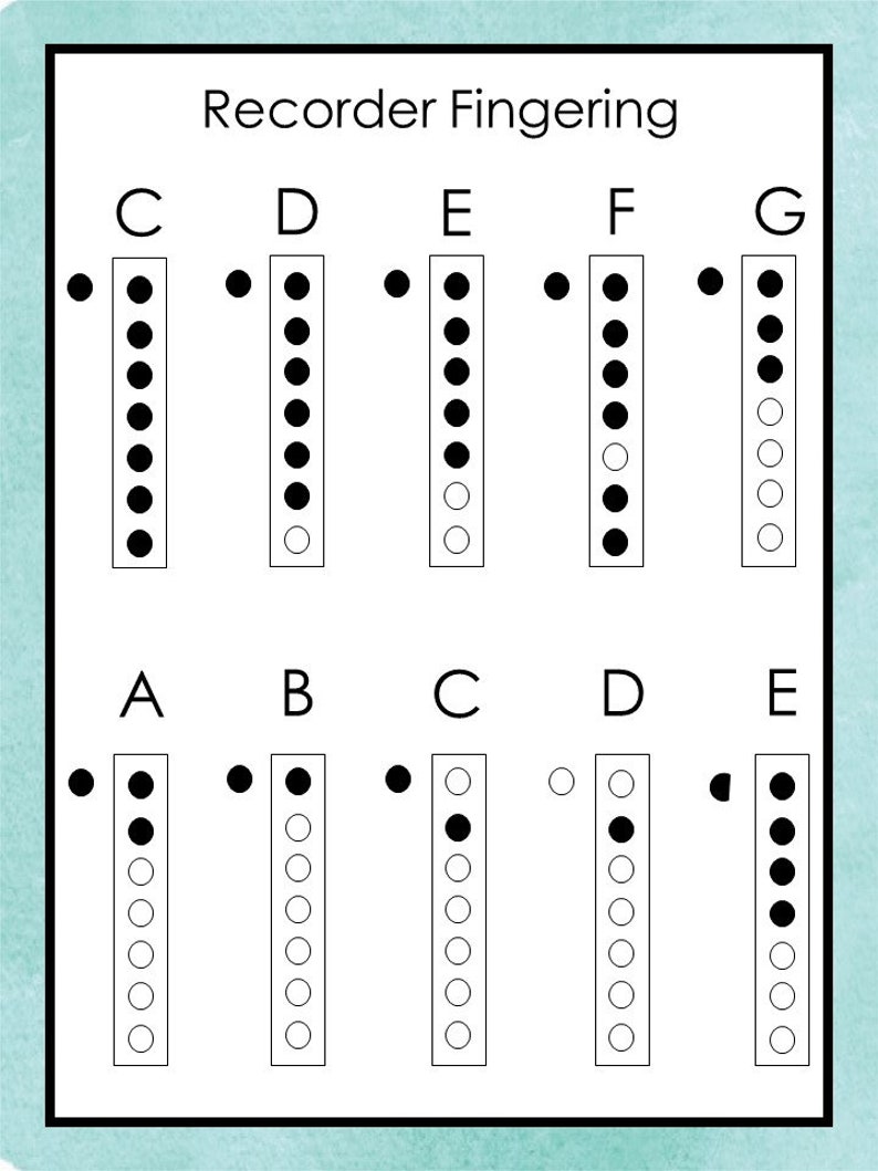 30 Watercolor Soprano Recorder Fingering Charts. Baroque Style. Music ...