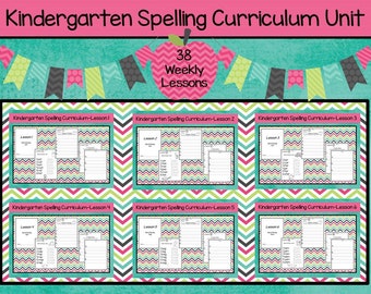 Kindergarten Spelling Curriculum Unit. 38 Weekly Lessons. Prints 760 pages.