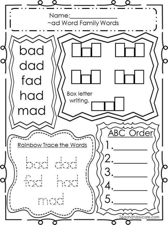 20 Printable Word Family Worksheets Preschool Phonics Writing Etsy