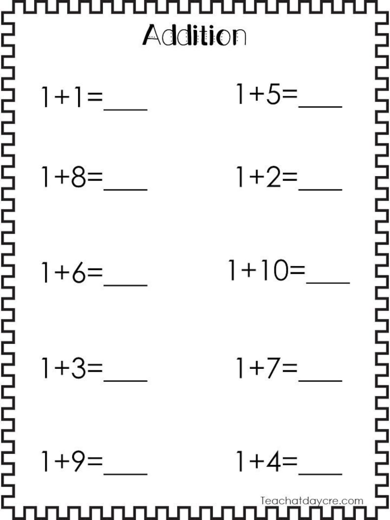 20 Printable Addition Worksheets. Numbers 1-10. Preschool-1st | Etsy